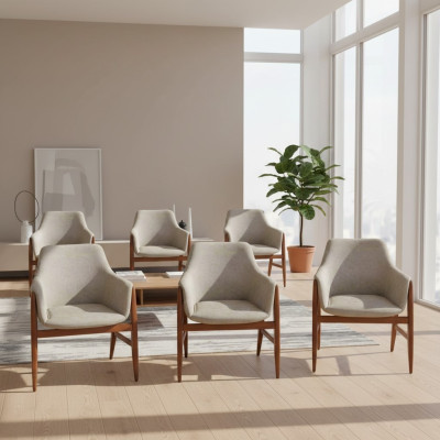 Moderne grijze eetkamerstoel 6x stoelen keukenstoel leunstoel hout stof