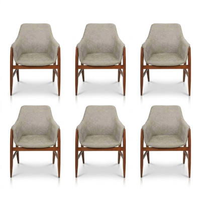Moderne grijze eetkamerstoel 6x stoelen keukenstoel leunstoel hout stof