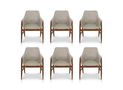 Moderne grijze eetkamerstoel 6x stoelen keukenstoel leunstoel hout stof