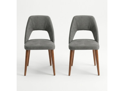 Exclusieve grijs-bruine eetkamerstoelen luxe houten stoelen gestoffeerd meubilair