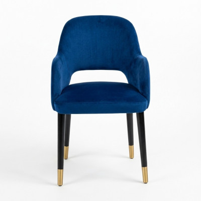 Blauwe gestoffeerde eetkamerstoel moderne keukenmeubels ontwerper houten frame