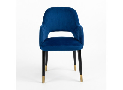 Blauwe gestoffeerde eetkamerstoel moderne keukenmeubels ontwerper houten frame