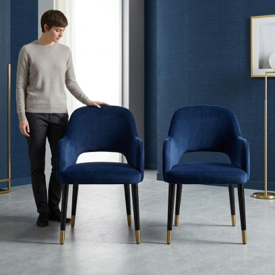 Exclusieve 2x Blauwe Moderne Stoelen Keukenmeubels Ontwerper Houten Frame Meubels