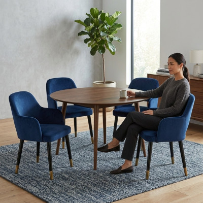 Luxe 4x stoelen Luxe blauw keukenmeubilair Designer eetkamerstoel Houten meubels