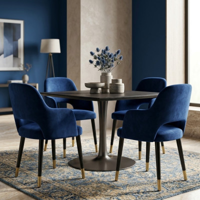 Luxe 4x stoelen Luxe blauw keukenmeubilair Designer eetkamerstoel Houten meubels