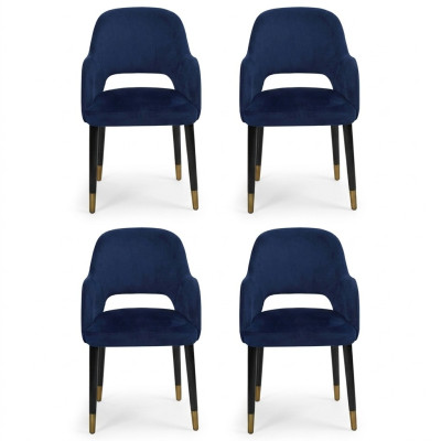 Luxe 4x stoelen Luxe blauw keukenmeubilair Designer eetkamerstoel Houten meubels