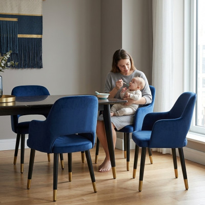 Luxe 6x Stoelen Blauwe Keukenmeubels Ontwerper Modern Eetkamerstoel Houten meubels