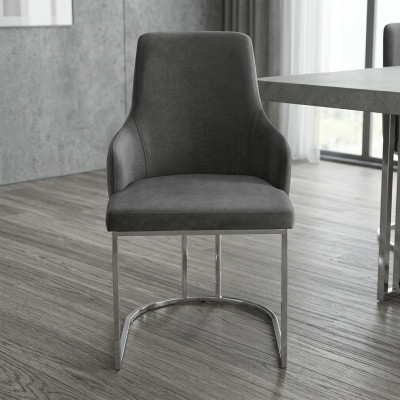 Grijze gestoffeerde metalen stoel - Luxe eetkamerstoelen - Keukenmeubels