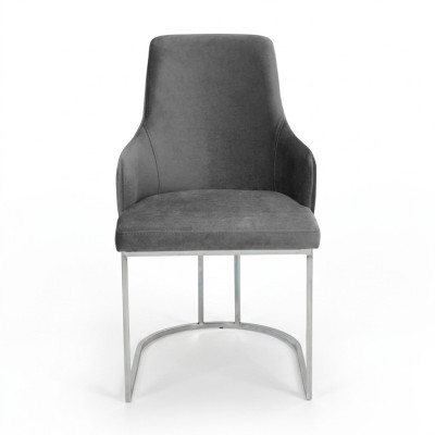 Grijze gestoffeerde metalen stoel - Luxe eetkamerstoelen - Keukenmeubels
