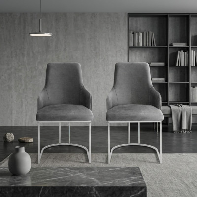 Grijze 2 eetkamerstoelen Gestoffeerde stoelen Luxe eetkamer set van 2