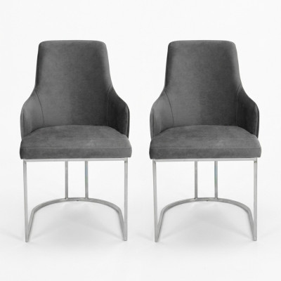Grijze 2 eetkamerstoelen Gestoffeerde stoelen Luxe eetkamer set van 2