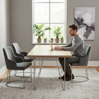 Moderne grijze 6 stoelen metalen eetkamerstoel designmeubels luxe stoelen