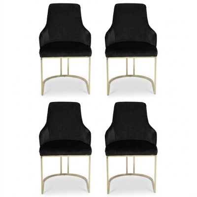 Ontwerper Zwarte 4x Metalen Stoelen Luxe Roestvrij Staal Beklede Meubelen