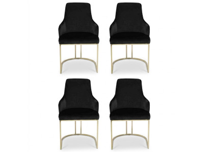 Ontwerper Zwarte 4x Metalen Stoelen Luxe Roestvrij Staal Beklede Meubelen