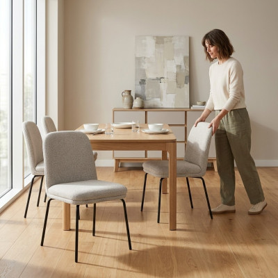 Groep set stoelen 4x stoelen set textiel bekleding zitting roestvrijstalen eetkamer nieuw.