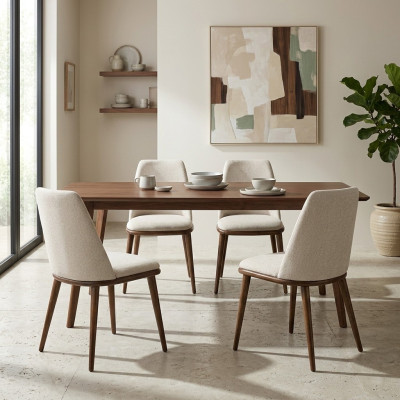 Witte eettafel set Designer 4x keukenstoelen Luxe zitmeubelen Houten frame