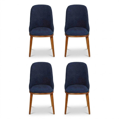 Stijlvolle blauwe eetkamerstoelen met designer houten frame Moderne keukenstoel