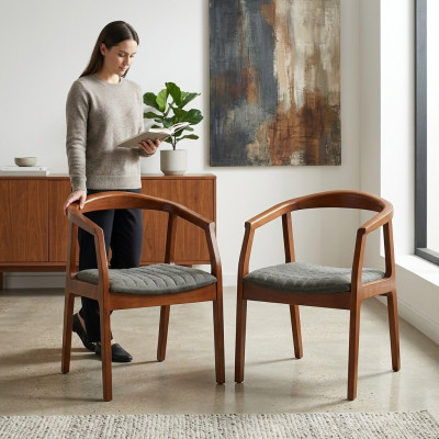 Stoel Bruin Design Woonkamer Eetkamer Hout 2x Stoelen Bekleed met Armleuning