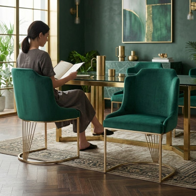 Ontwerper Groene eetkamerstoel 2x stoelen Luxe eenzitter Moderne eetkamer