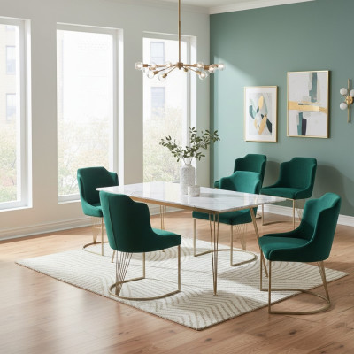 Luxe designer groene eetkamerstoel 6x stoelen enkele zits moderne eetkamer.