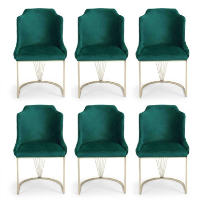 Luxe designer groene eetkamerstoel 6x stoelen enkele zits moderne eetkamer.