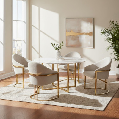 Moderne 4x stoelen gestoffeerde eetkamerstoel van metaal, wit, stijlvol.