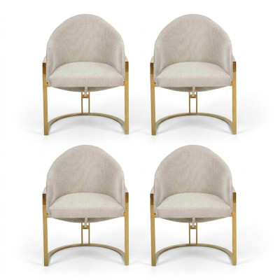 Moderne 4x stoelen gestoffeerde eetkamerstoel van metaal, wit, stijlvol.