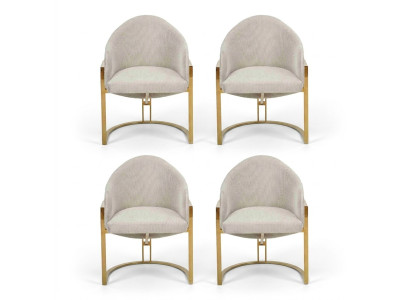 Moderne 4x stoelen gestoffeerde eetkamerstoel van metaal, wit, stijlvol.