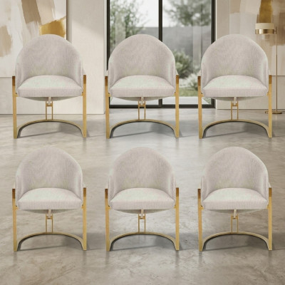 Moderne 6x stoelen Beklede eetkamerstoel Metalen keukenstoel Wit Stijlvol