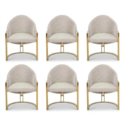 Moderne 6x stoelen Beklede eetkamerstoel Metalen keukenstoel Wit Stijlvol