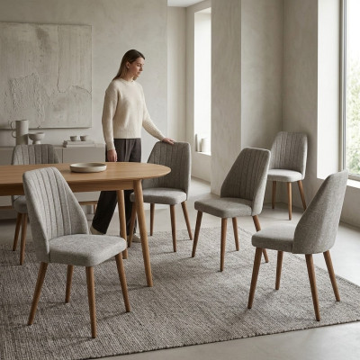 Moderne 6x stoelen gestoffeerde luxe fauteuil Grijs stoel eetkamerstoel