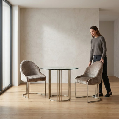 Eetkamerstoel Luxe Modern 2x stoelen Textiel Ontwerp Metaal Stoel Meubels