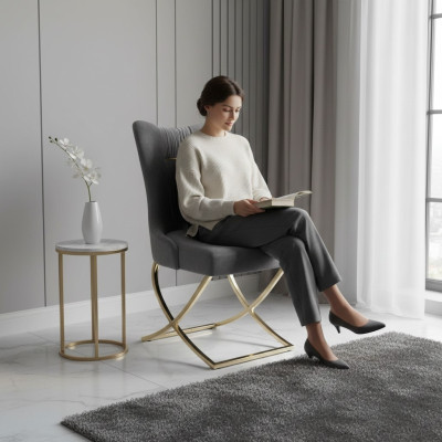 Eetkamerstoelen, luxe fauteuil, grijze stoel, leunstoel, nieuw woonkamermeubilair