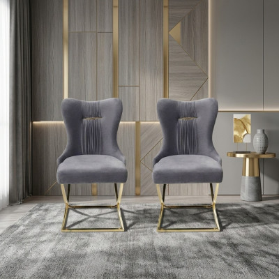 Eetkamer 2x stoelen Luxe fauteuil Stoel Grijs Leunstoel Woonkamer meubels Nieuw