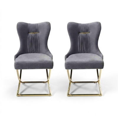 Eetkamer 2x stoelen Luxe fauteuil Stoel Grijs Leunstoel Woonkamer meubels Nieuw
