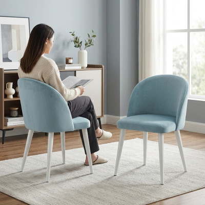 Moderne eetkamer hout 2x stoelen blauw zonder armleuning Nieuw design gestoffeerde stoel
