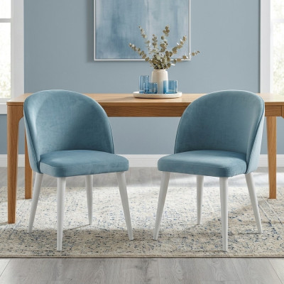 Moderne eetkamer hout 2x stoelen blauw zonder armleuning Nieuw design gestoffeerde stoel