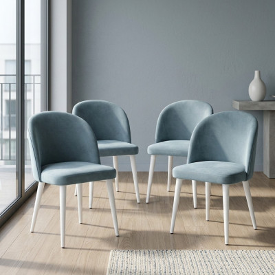 Moderne eetkamer houten 4 stoelen blauw zonder armleuning nieuw design gestoffeerde stoel