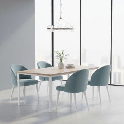 Luxe eetkamer hout 6x stoelen blauw armloos nieuw ontwerp gestoffeerde stoel