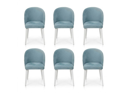 Luxe eetkamer hout 6x stoelen blauw armloos nieuw ontwerp gestoffeerde stoel