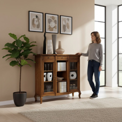 Vitrine Woonkamer Meubels Dressoir Houten Vitrines Bruin Kast Massief hout