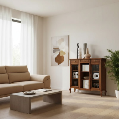 Vitrine Woonkamer Meubels Dressoir Houten Vitrines Bruin Kast Massief hout