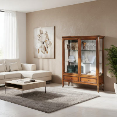 Vitrine Hout Vitrines Glas Kast Meubelen Massief hout Dressoir Woonkamer