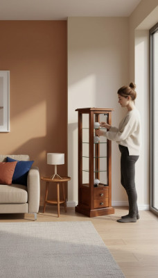 Vitrine glazen kast massief hout vitrine woonkamer meubels dressoir nieuw