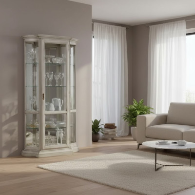 Woonkamer meubels houten vitrines glazen kast massief hout dressoir vitrine
