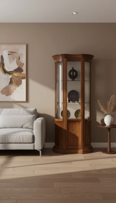 Kast Bruin Hout Ontwerp Meubels Vitrine Dressoir Vitrine Luxe Glas Nieuw