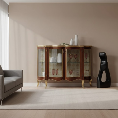 Houten vitrinekast glazen kast massief houten vitrine woonkamer meubilair dressoir