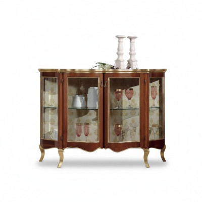 Houten vitrinekast glazen kast massief houten vitrine woonkamer meubilair dressoir