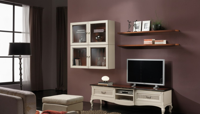 Lowboard tv-wandkasten woonkamer hout meubel wandplank set 7-delig.