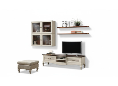 Lowboard tv-wandkasten woonkamer hout meubel wandplank set 7-delig.